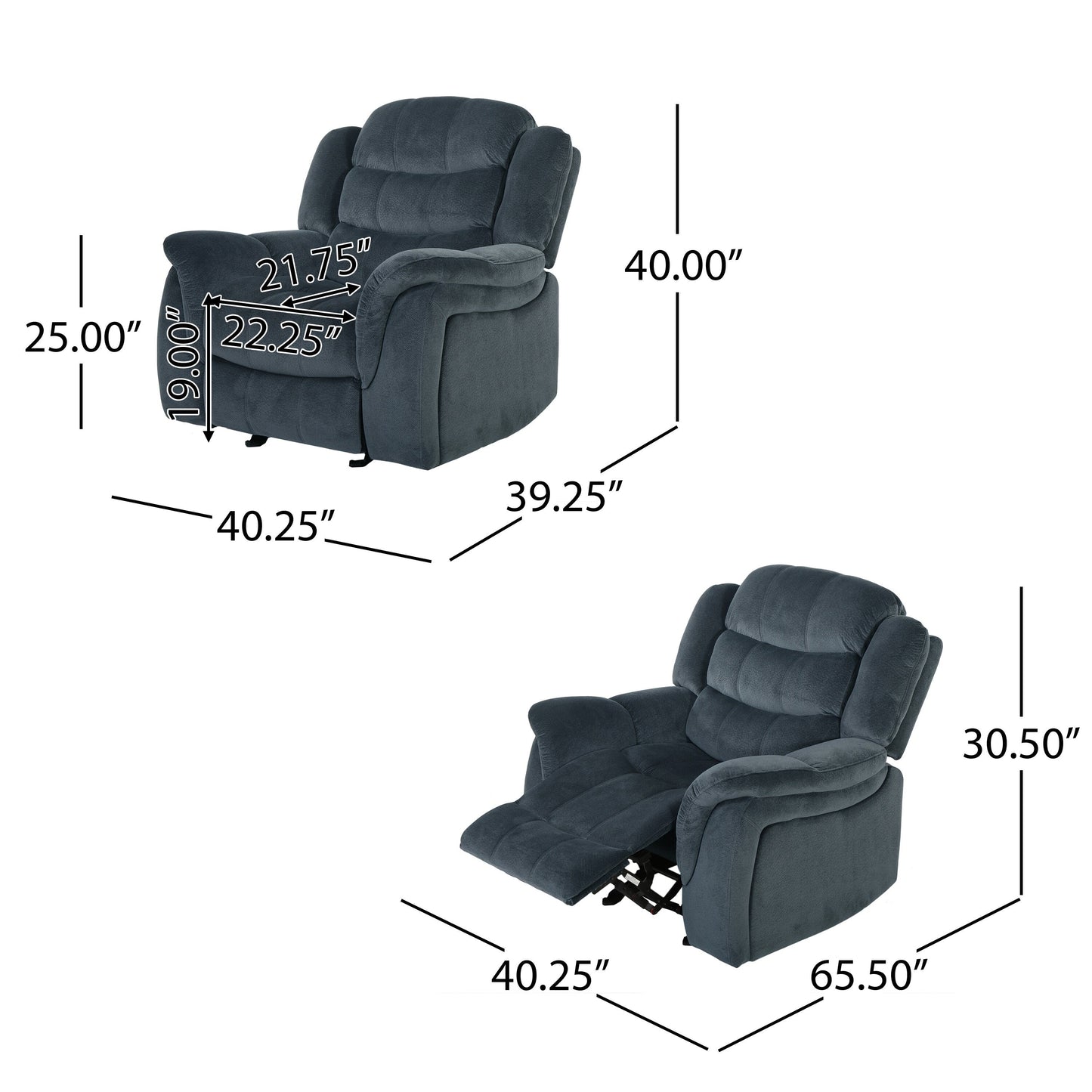 Roomfitters Classic Design, Brown Plush Fabric, Glider Recliner