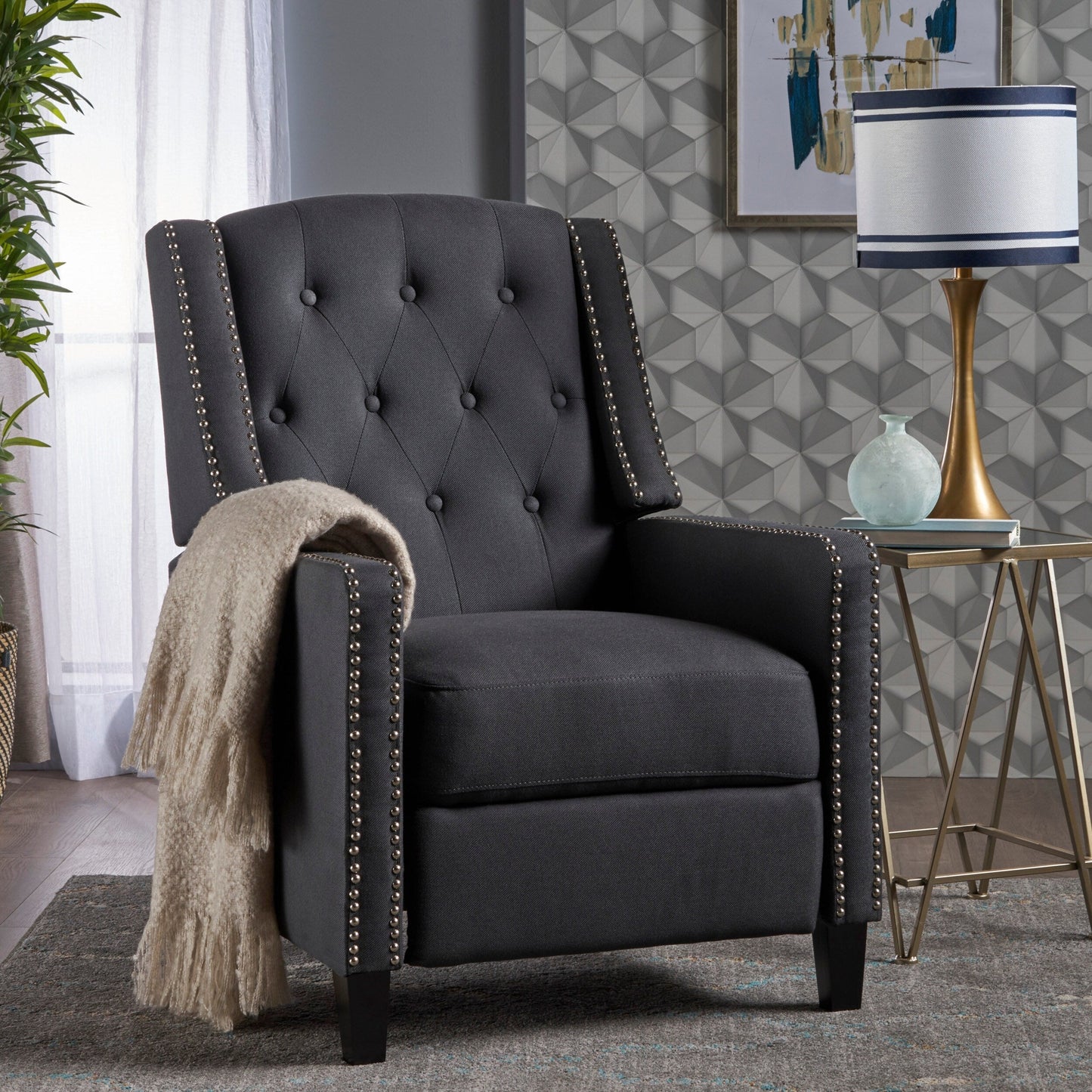 Roomfitters Classic Fabric Push Back Chair, Elegant Recliner for Living Room, Bedroom