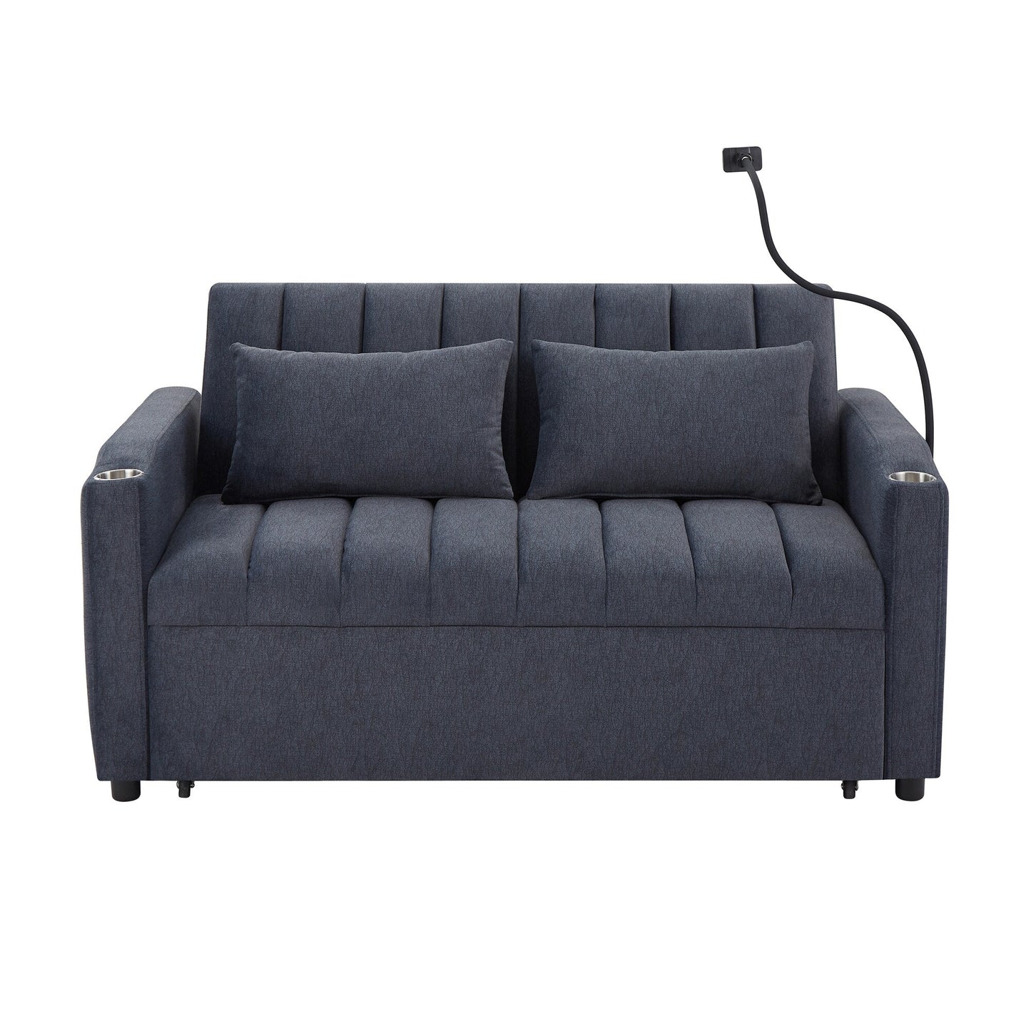 Roomfitters Convertible Loveseat Sofa Bed with USB Ports, Side Pockets, Cup Holders, and Swivel Phone Holder for Living Room