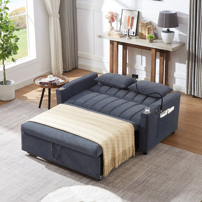 Roomfitters Convertible Loveseat Sofa Bed with USB Ports, Side Pockets, Cup Holders, and Swivel Phone Holder for Living Room