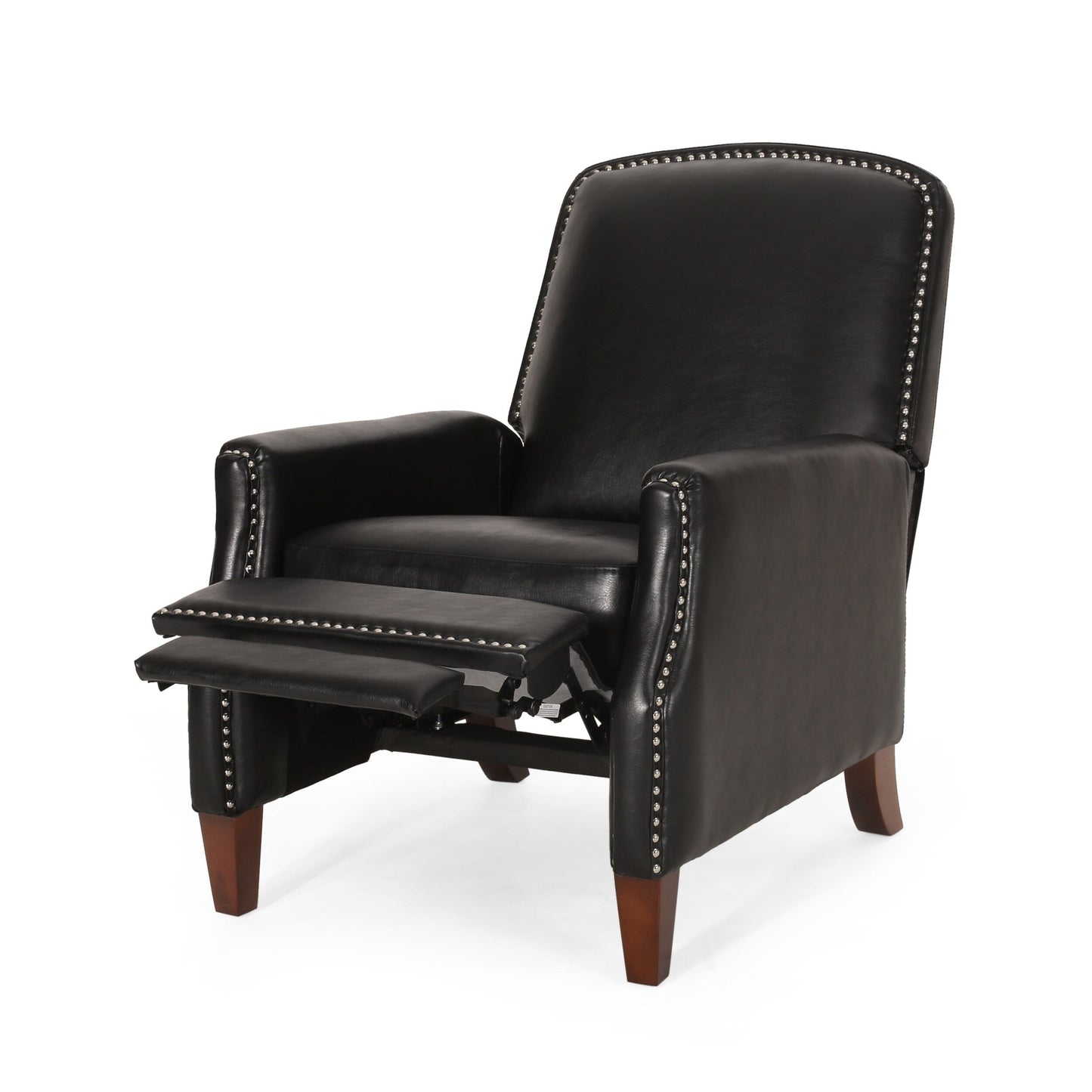 Roomfitters Dark Brown PU Leather Recliner Chair with Rivets, Comfortable Recliner for Living Room