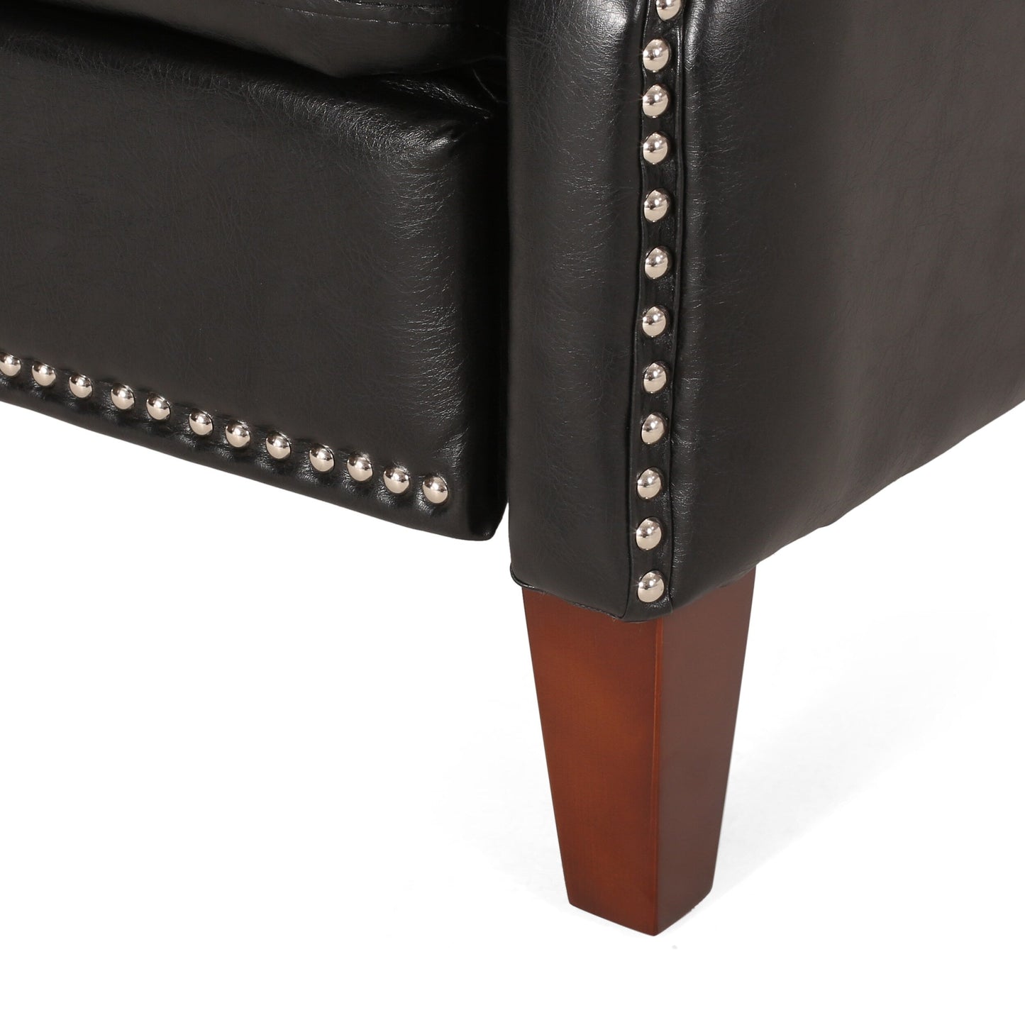 Roomfitters Dark Brown PU Leather Recliner Chair with Rivets, Comfortable Recliner for Living Room