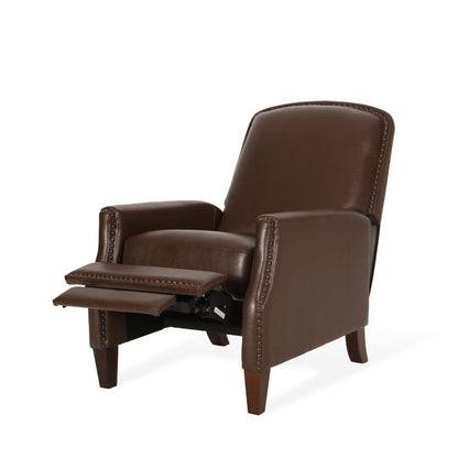 Roomfitters Dark Brown PU Leather Recliner Chair with Rivets, Comfortable Recliner for Living Room
