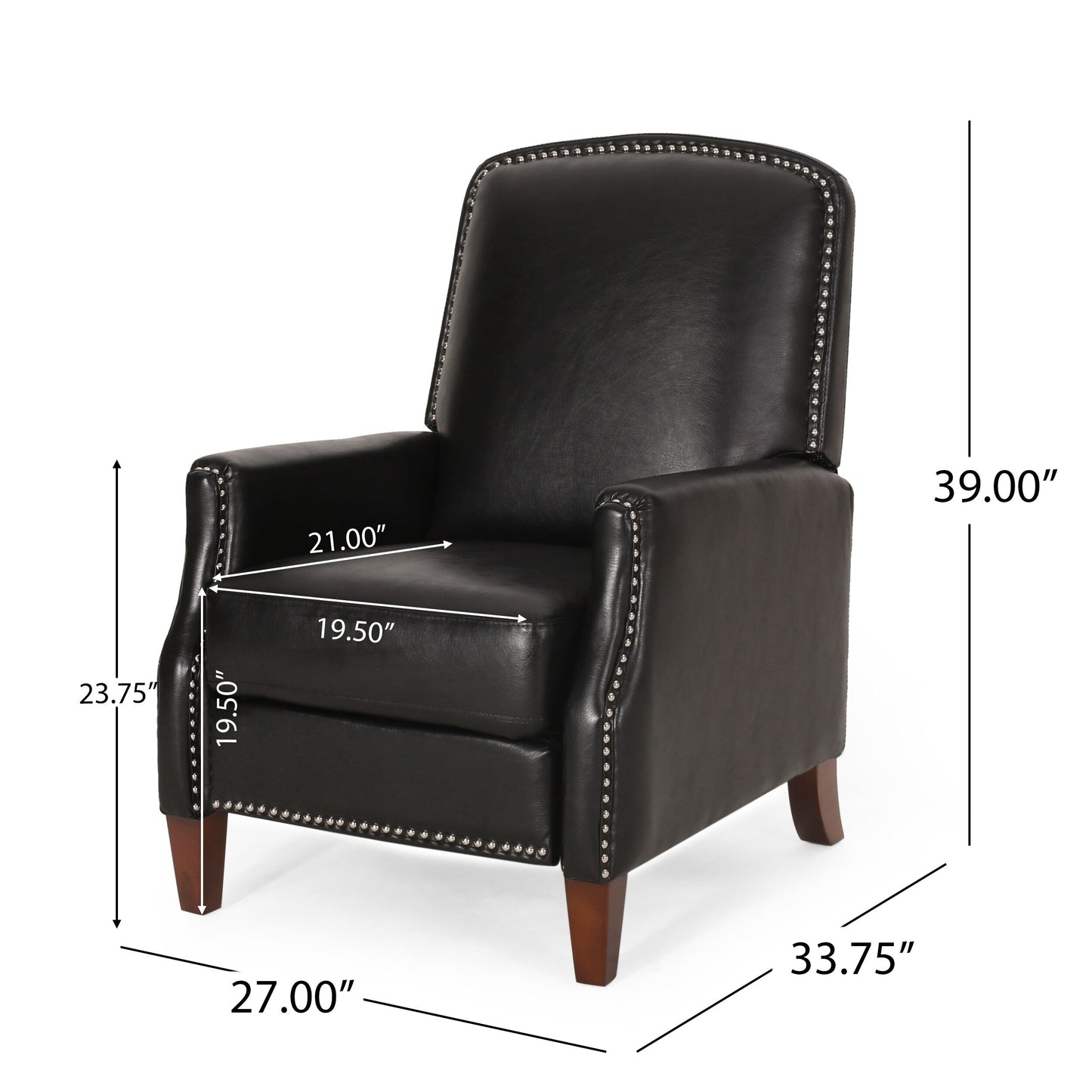 Roomfitters Dark Brown PU Leather Recliner Chair with Rivets, Comfortable Recliner for Living Room