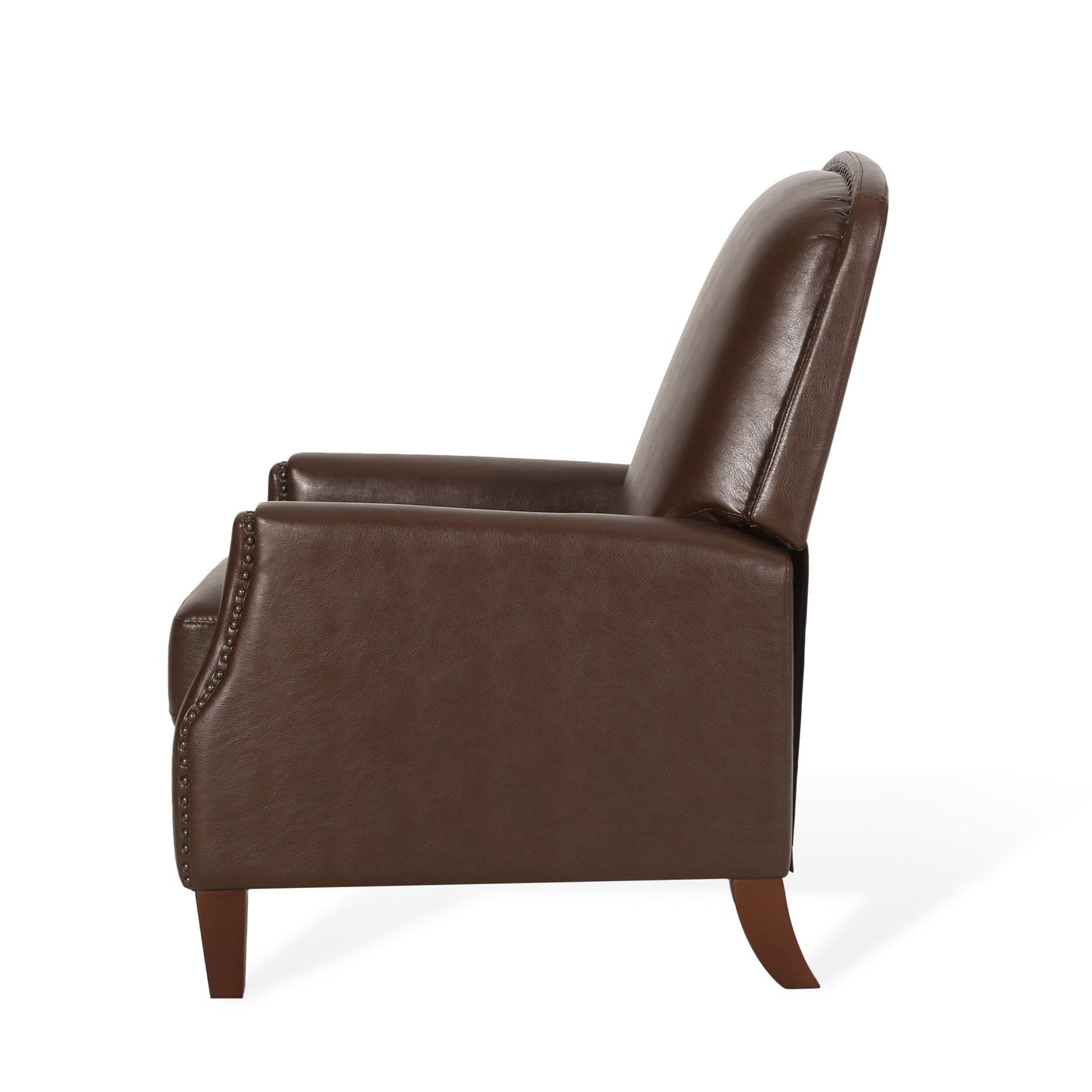 Roomfitters Dark Brown PU Leather Recliner Chair with Rivets, Comfortable Recliner for Living Room