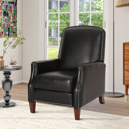 Roomfitters Dark Brown PU Leather Recliner Chair with Rivets, Comfortable Recliner for Living Room