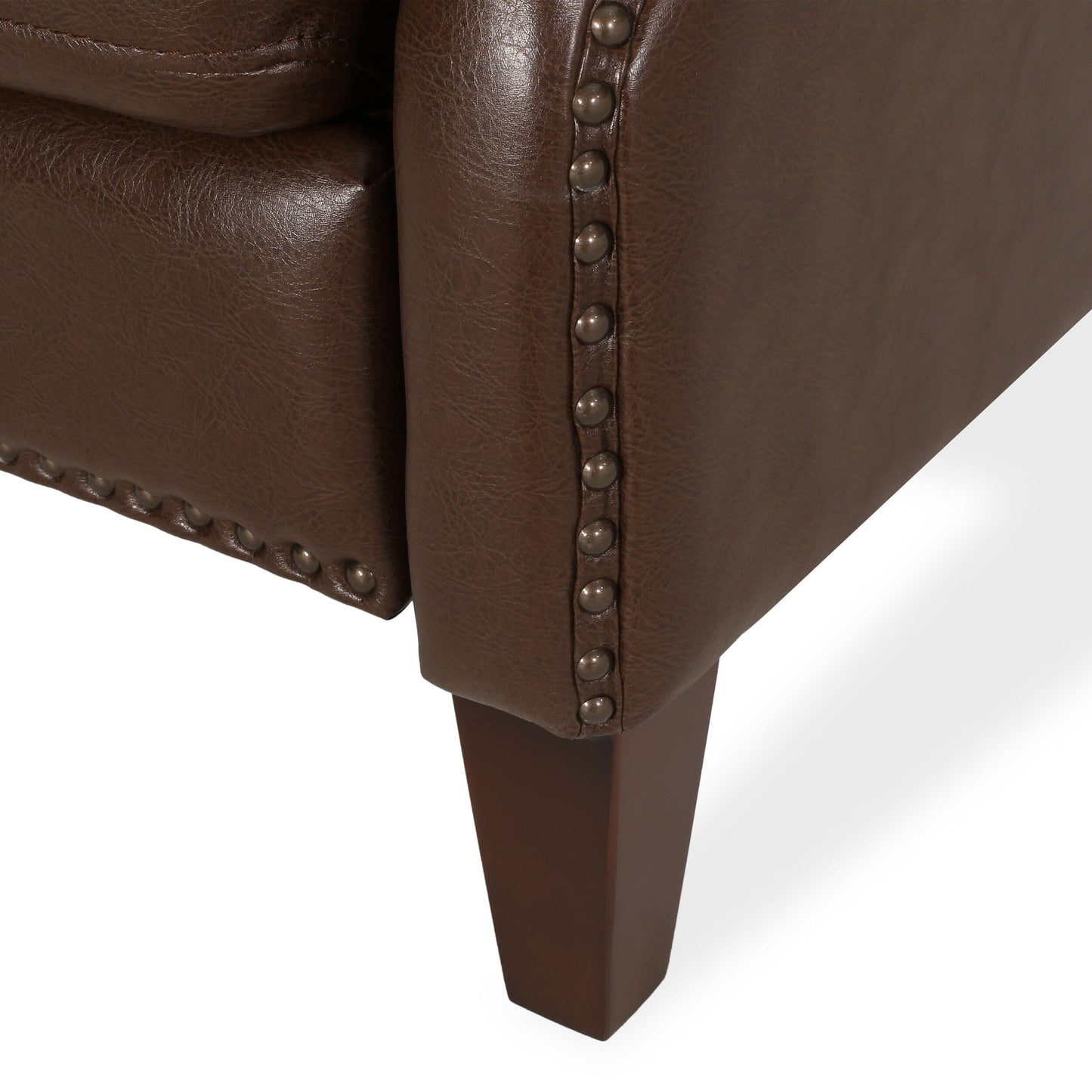 Roomfitters Dark Brown PU Leather Recliner Chair with Rivets, Comfortable Recliner for Living Room