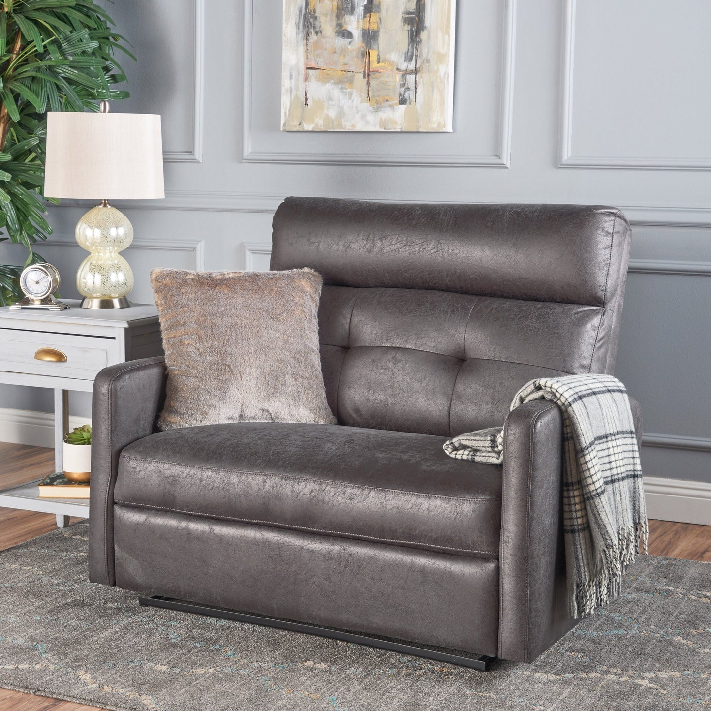 Roomfitters Double Recliner Loveseat with Tufted Backrest and Pillow Top Arms, Faux Leather Push-Back Sofa Chair
