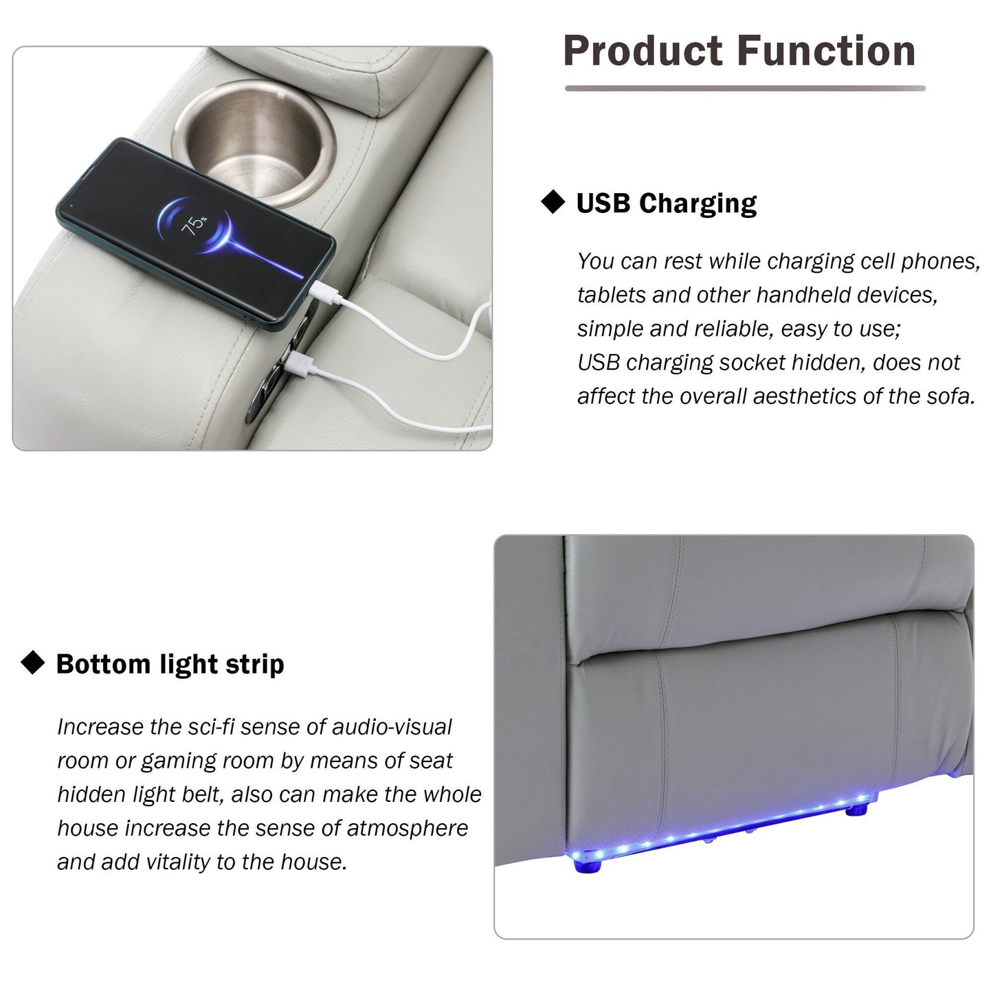 Roomfitters Electric Power Motion Recliner with USB Port, Hidden Arm Storage, Cup Holder, and Bluetooth Speaker
