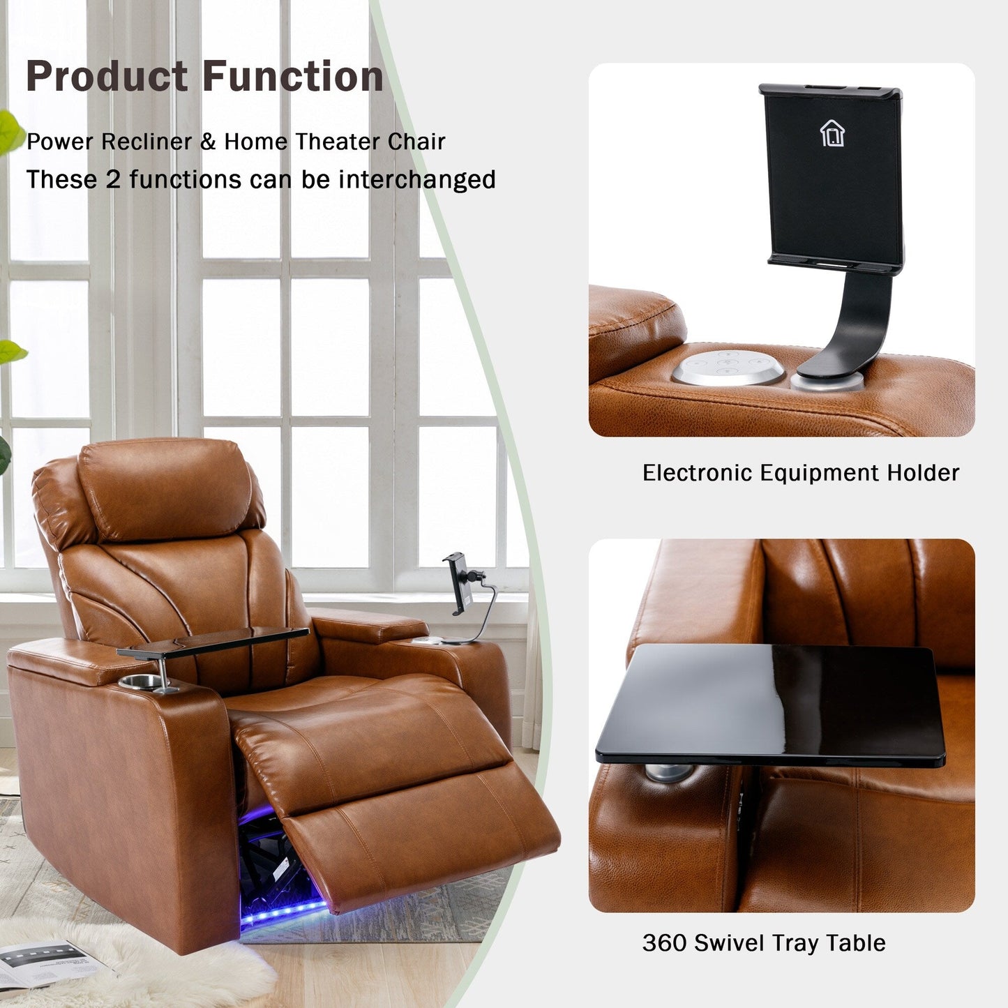 Roomfitters Electric Power Motion Recliner with USB Port, Hidden Arm Storage, Cup Holder, and Bluetooth Speaker