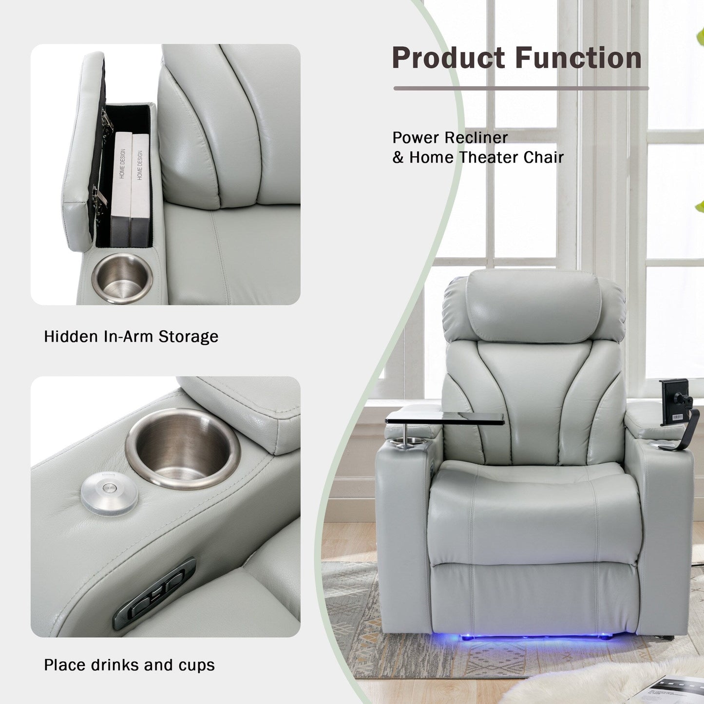 Roomfitters Electric Power Motion Recliner with USB Port, Hidden Arm Storage, Cup Holder, and Bluetooth Speaker