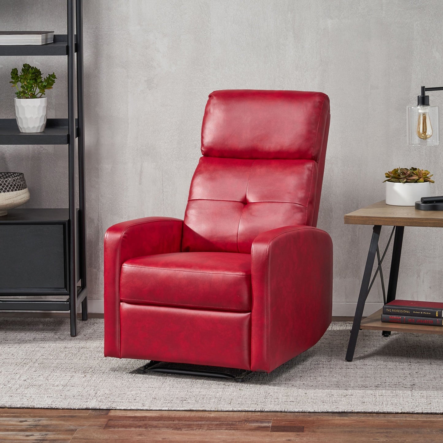 Roomfitters Elegant Contemporary PU Leather Recliner, Stylish Recliner Chair for Living Room or Bedroom, Red
