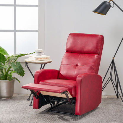 Roomfitters Elegant Contemporary PU Leather Recliner, Stylish Recliner Chair for Living Room or Bedroom, Red