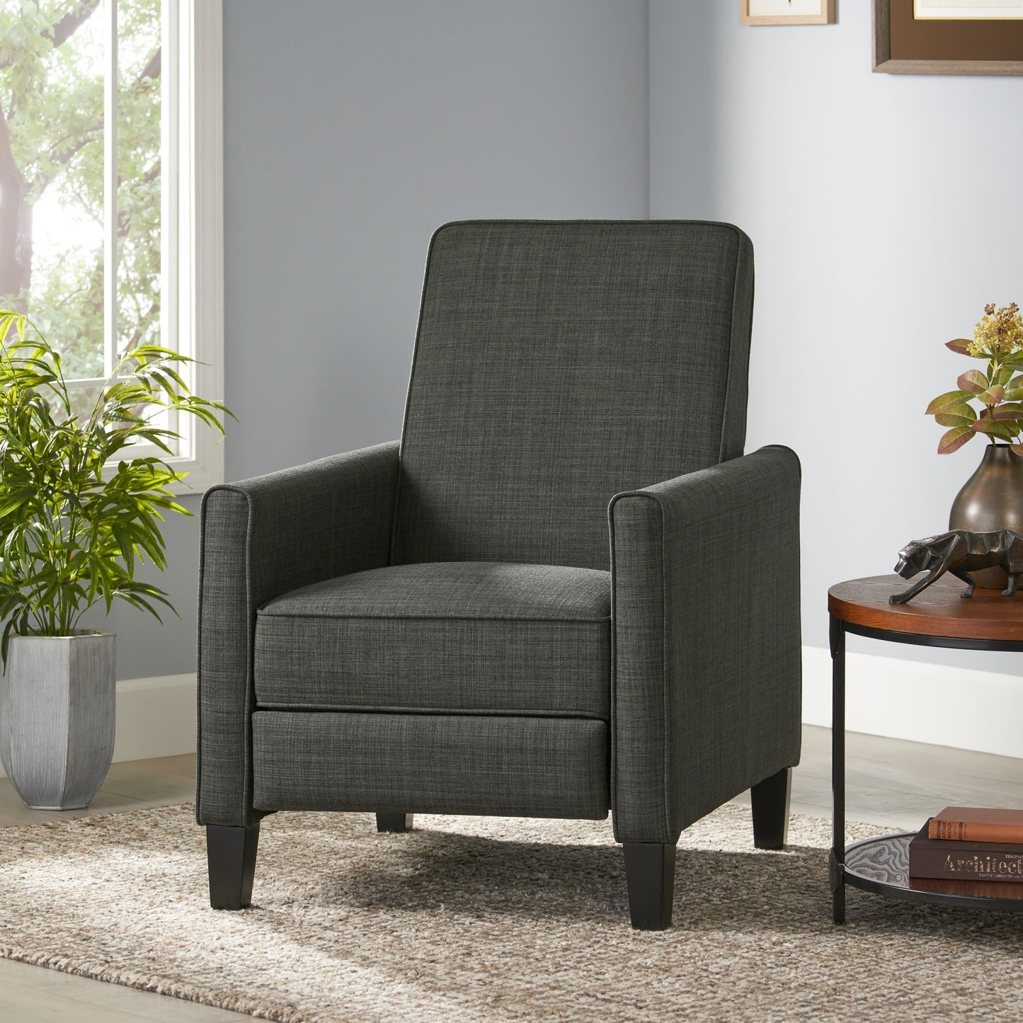 Roomfitters Fabric Push Back Chair for Elegant Home Decor, Navy Blue
