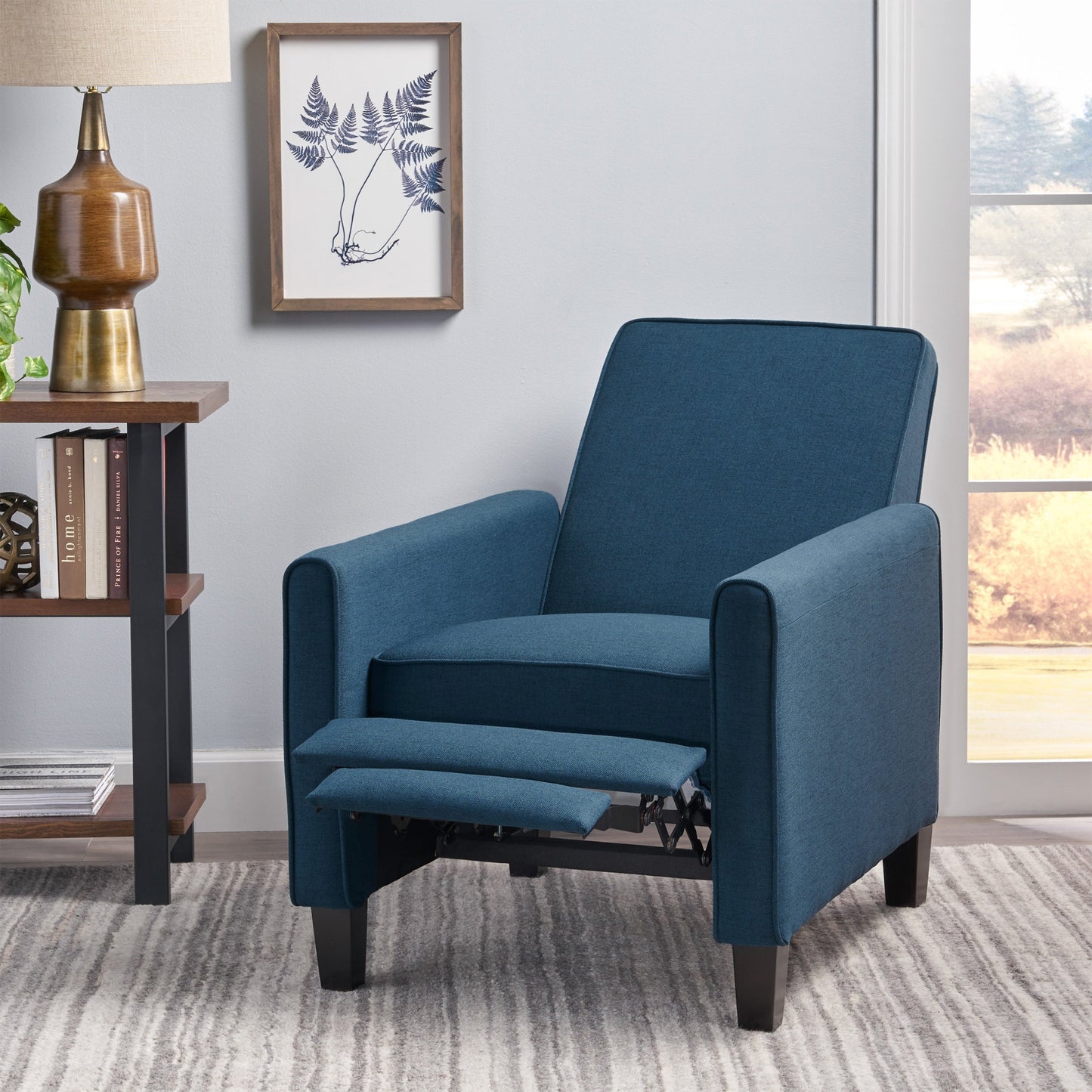 Roomfitters Fabric Push Back Chair for Elegant Home Decor, Navy Blue
