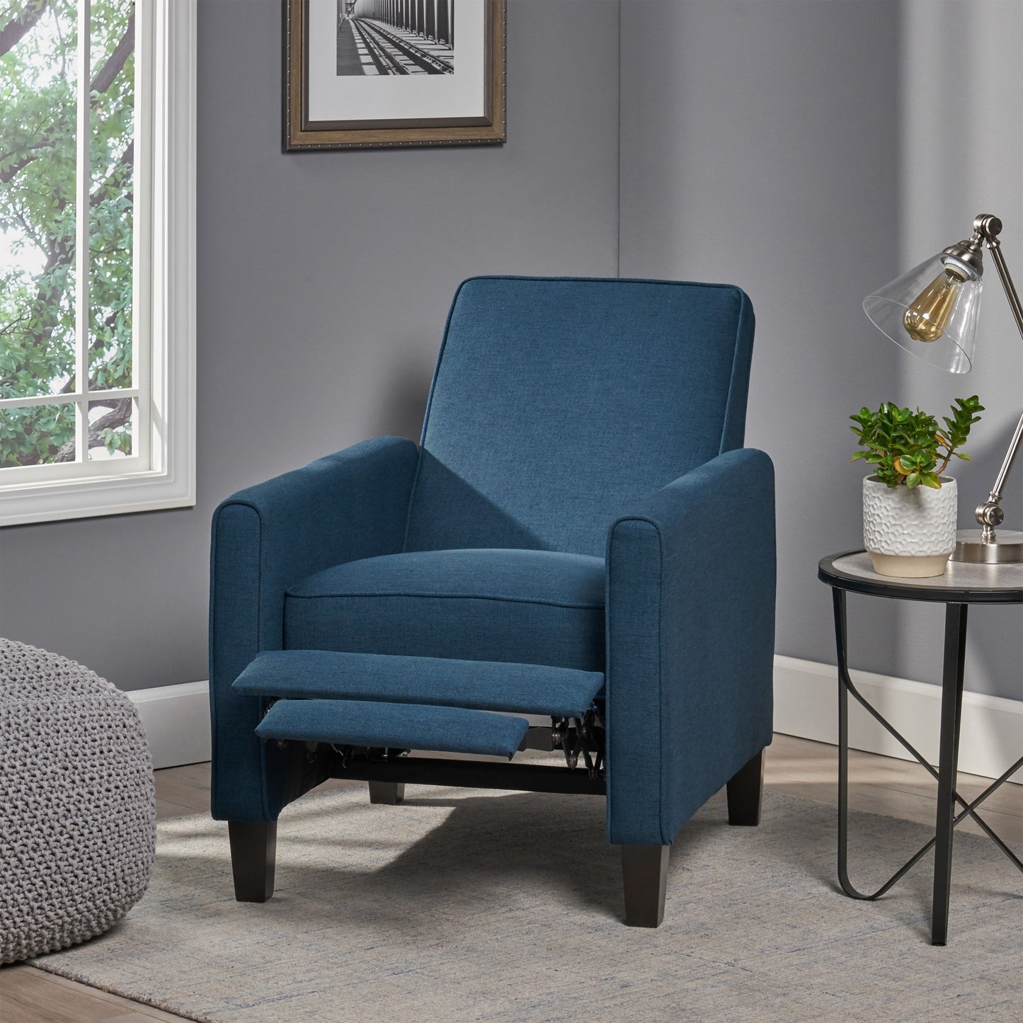 Roomfitters Fabric Push Back Chair for Elegant Home Decor, Navy Blue