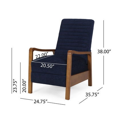 Roomfitters Fabric Wood Hand Manual Club Recliner, Comfortable Recliner for Living Room, Navy Blue