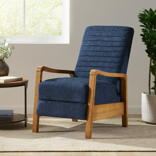 Roomfitters Fabric Wood Hand Manual Club Recliner, Comfortable Recliner for Living Room, Navy Blue