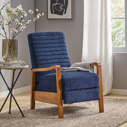 Roomfitters Fabric Wood Hand Manual Club Recliner, Comfortable Recliner for Living Room, Navy Blue