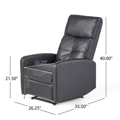 Roomfitters Faux Leather Manual Standard Recliner with Smooth Reclining Mechanism, Comfortable Cushions, Classic Design, Black