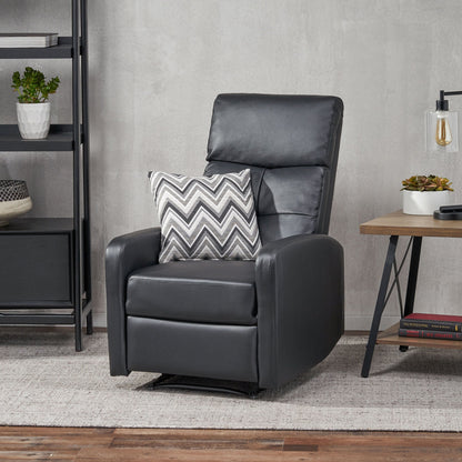 Roomfitters Faux Leather Manual Standard Recliner with Smooth Reclining Mechanism, Comfortable Cushions, Classic Design, Black