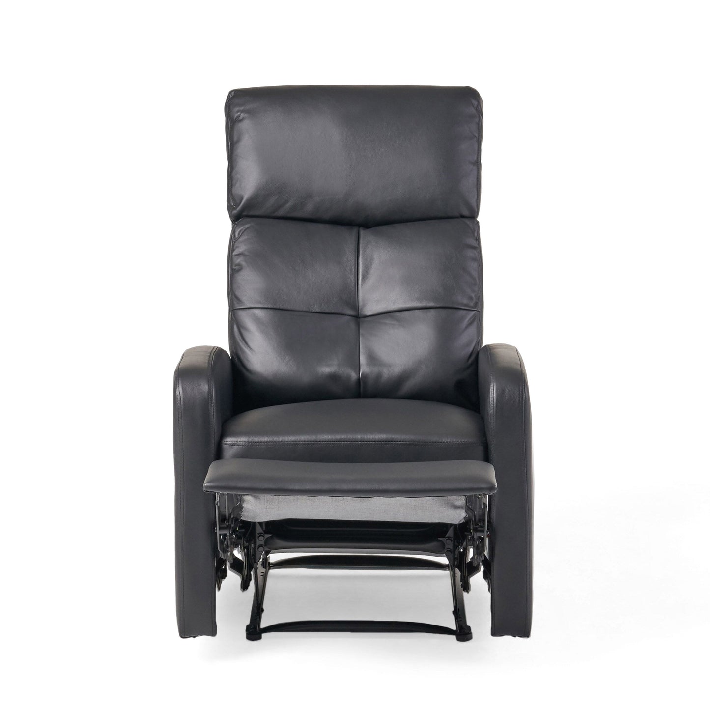 Roomfitters Faux Leather Manual Standard Recliner with Smooth Reclining Mechanism, Comfortable Cushions, Classic Design, Black