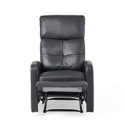 Roomfitters Faux Leather Manual Standard Recliner with Smooth Reclining Mechanism, Comfortable Cushions, Classic Design, Black