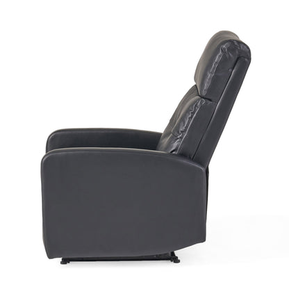 Roomfitters Faux Leather Manual Standard Recliner with Smooth Reclining Mechanism, Comfortable Cushions, Classic Design, Black
