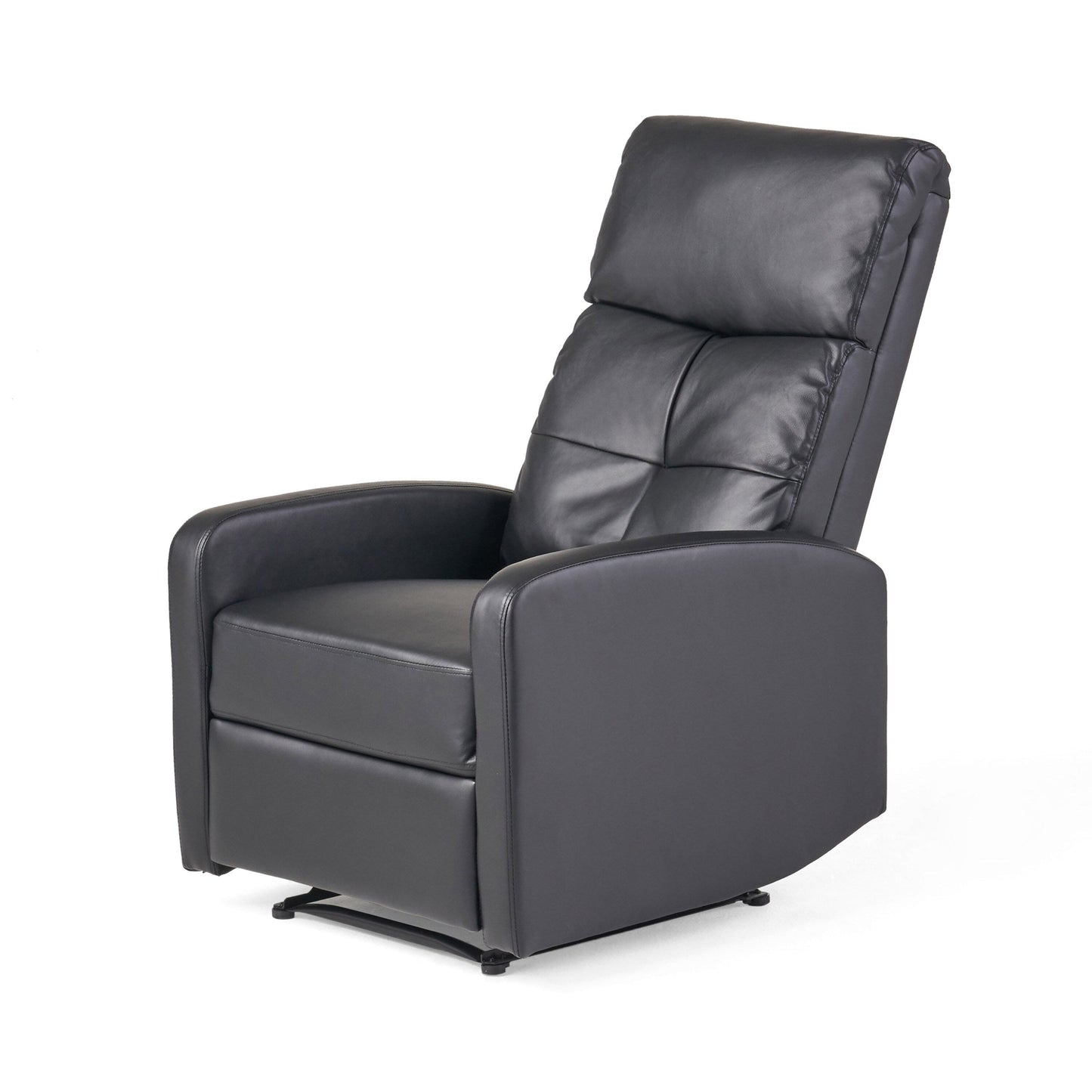 Roomfitters Faux Leather Manual Standard Recliner with Smooth Reclining Mechanism, Comfortable Cushions, Classic Design, Black