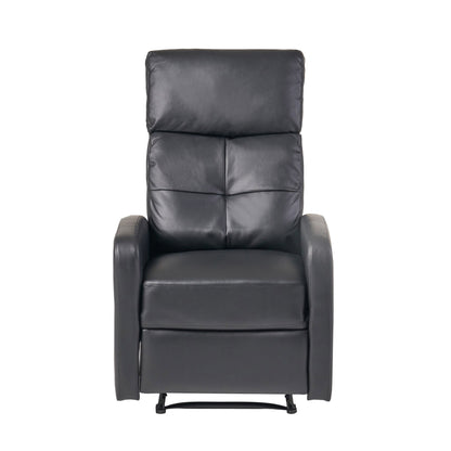 Roomfitters Faux Leather Manual Standard Recliner with Smooth Reclining Mechanism, Comfortable Cushions, Classic Design, Black