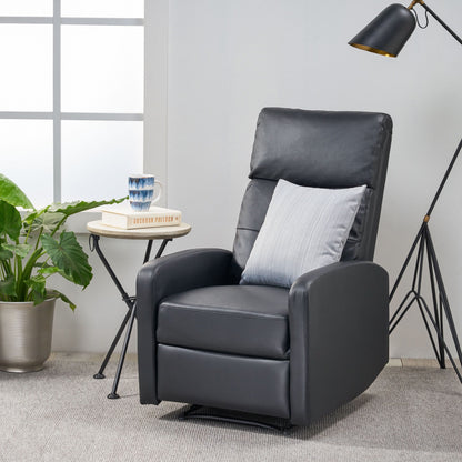 Roomfitters Faux Leather Manual Standard Recliner with Smooth Reclining Mechanism, Comfortable Cushions, Classic Design, Black
