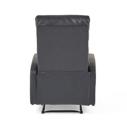 Roomfitters Faux Leather Manual Standard Recliner with Smooth Reclining Mechanism, Comfortable Cushions, Classic Design, Black