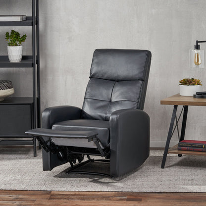 Roomfitters Faux Leather Manual Standard Recliner with Smooth Reclining Mechanism, Comfortable Cushions, Classic Design, Black