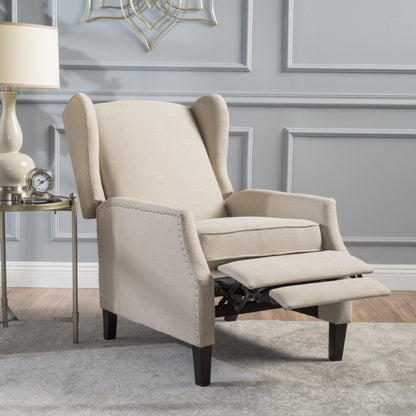 Roomfitters Floral Push-Back Recliner Chair with Wingback Design, Tapered Wood Legs