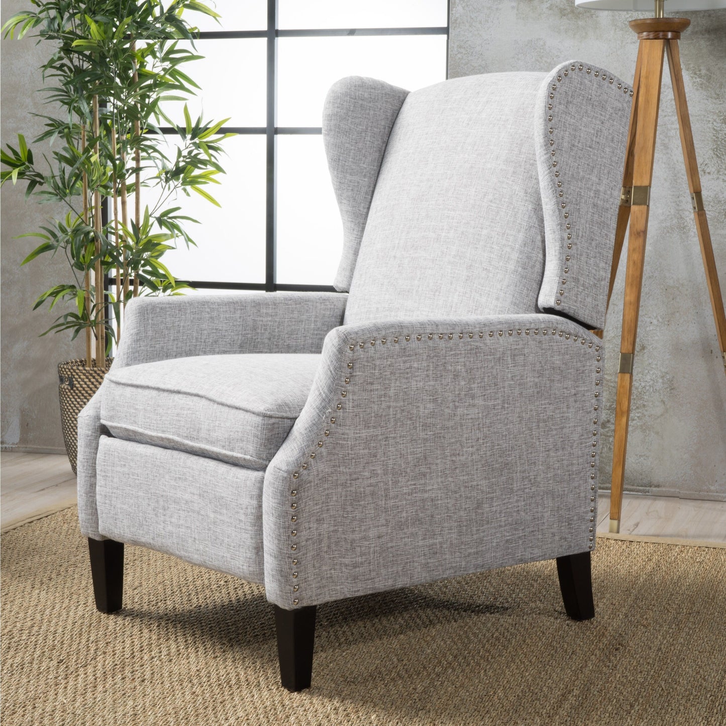 Roomfitters Floral Push-Back Recliner Chair with Wingback Design, Tapered Wood Legs