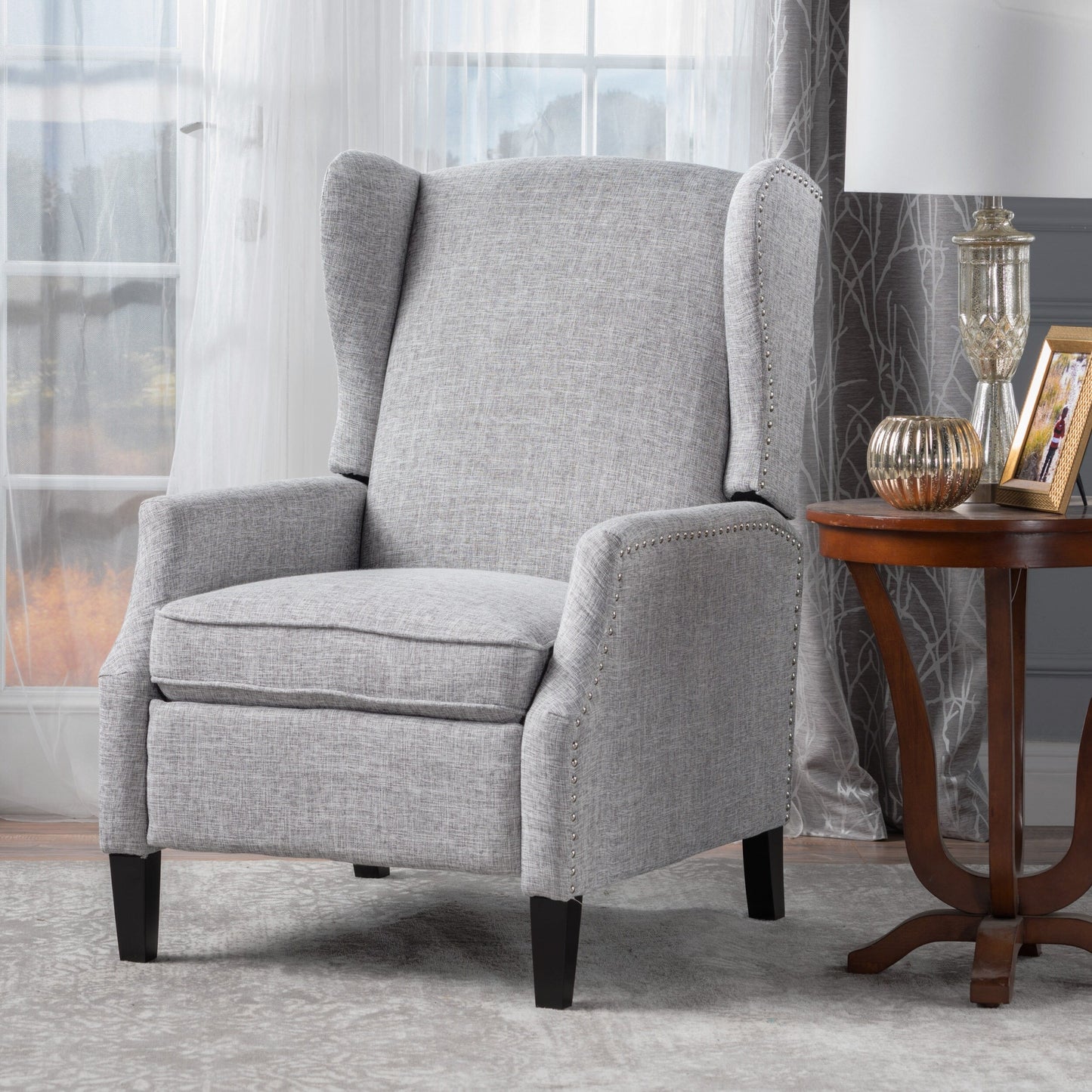Roomfitters Floral Push-Back Recliner Chair with Wingback Design, Tapered Wood Legs