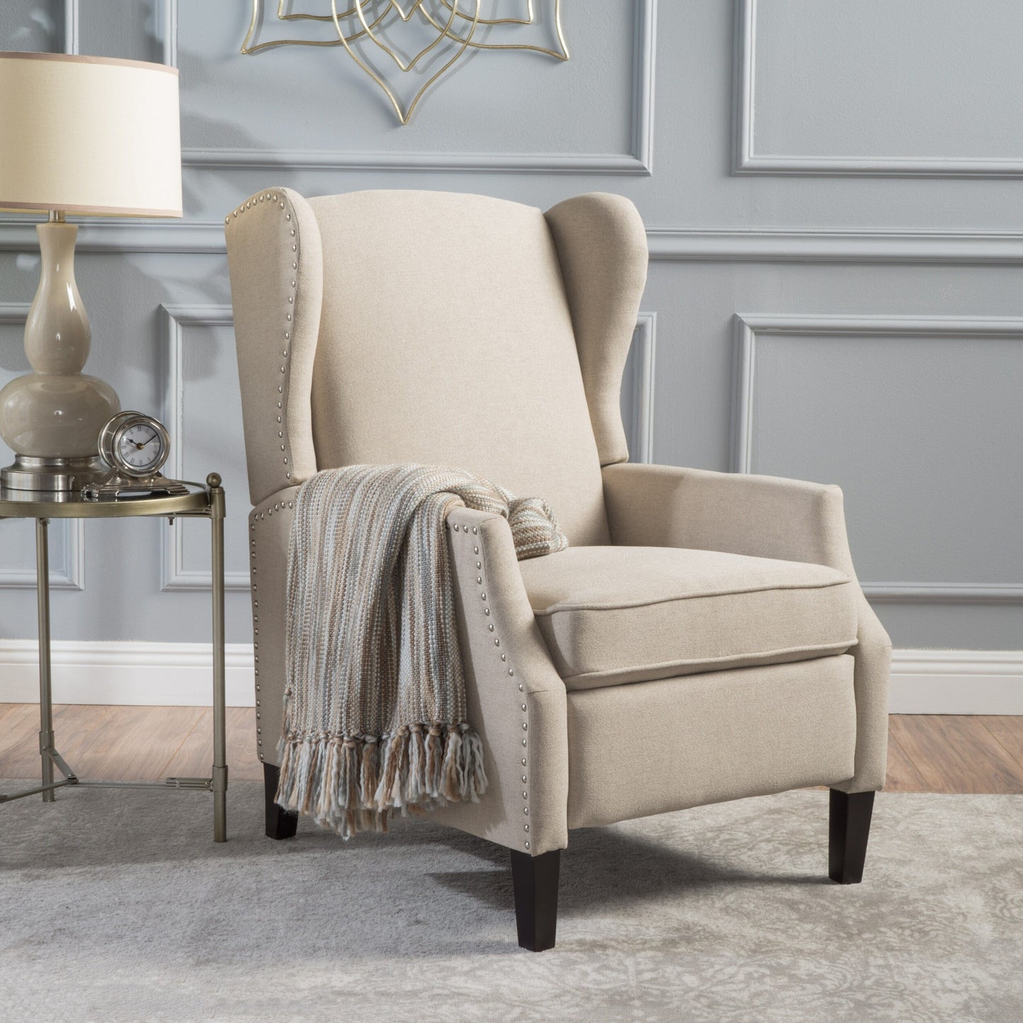 Roomfitters Floral Push-Back Recliner Chair with Wingback Design, Tapered Wood Legs