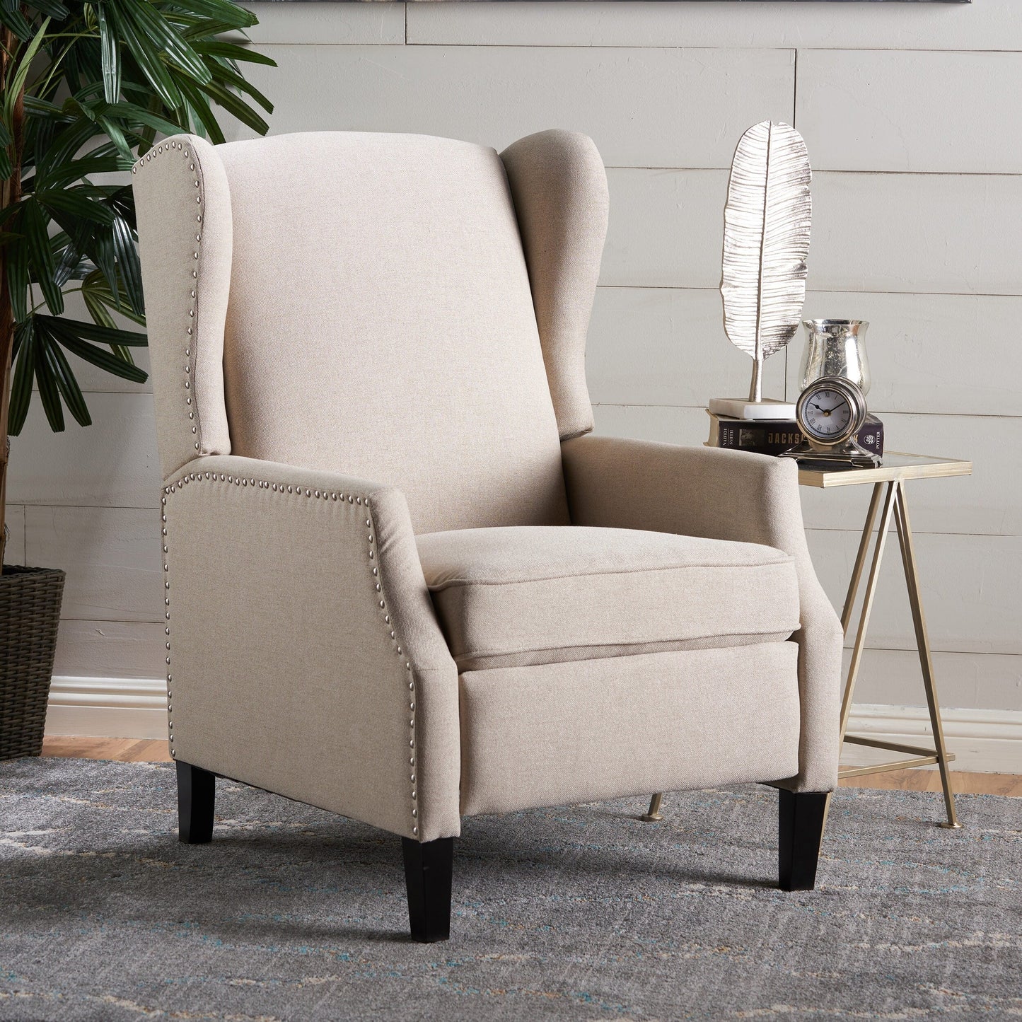 Roomfitters Floral Push-Back Recliner Chair with Wingback Design, Tapered Wood Legs