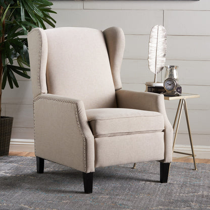 Roomfitters Floral Push-Back Recliner Chair with Wingback Design, Tapered Wood Legs