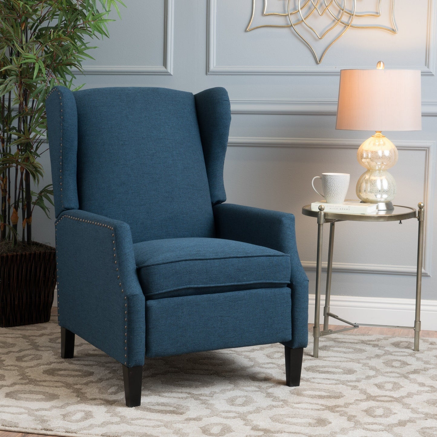 Roomfitters Floral Push-Back Recliner Chair with Wingback Design, Tapered Wood Legs