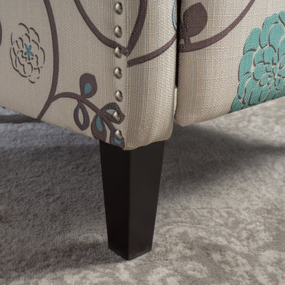 Roomfitters Floral Push-Back Recliner Chair with Wingback Design, Tapered Wood Legs