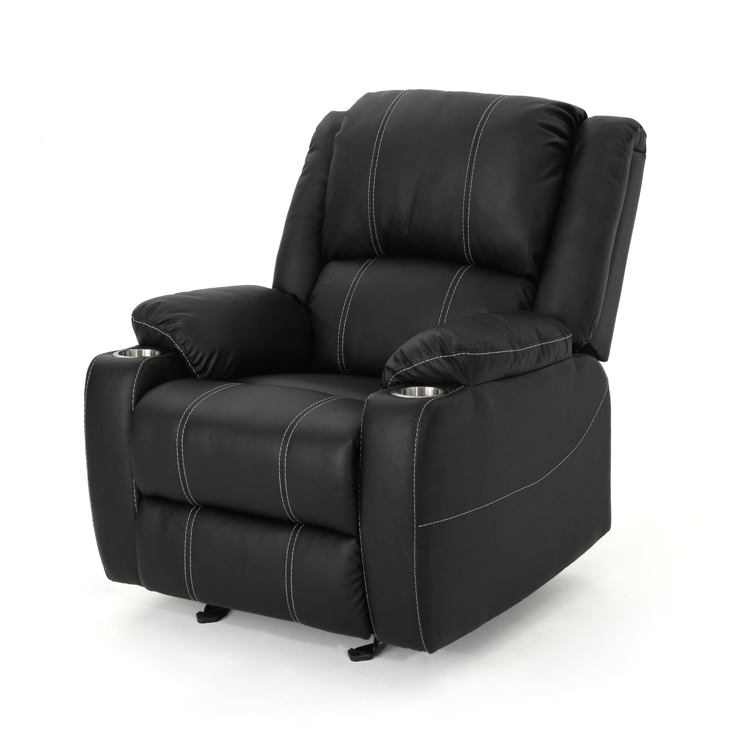 Roomfitters Glider Recliner with Steel Cup Holders, Comfortable Recliner for Living Room, Bedroom, Black