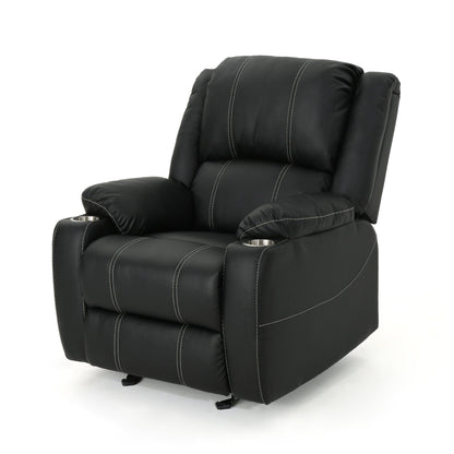 Roomfitters Glider Recliner with Steel Cup Holders, Comfortable Recliner for Living Room, Bedroom, Black