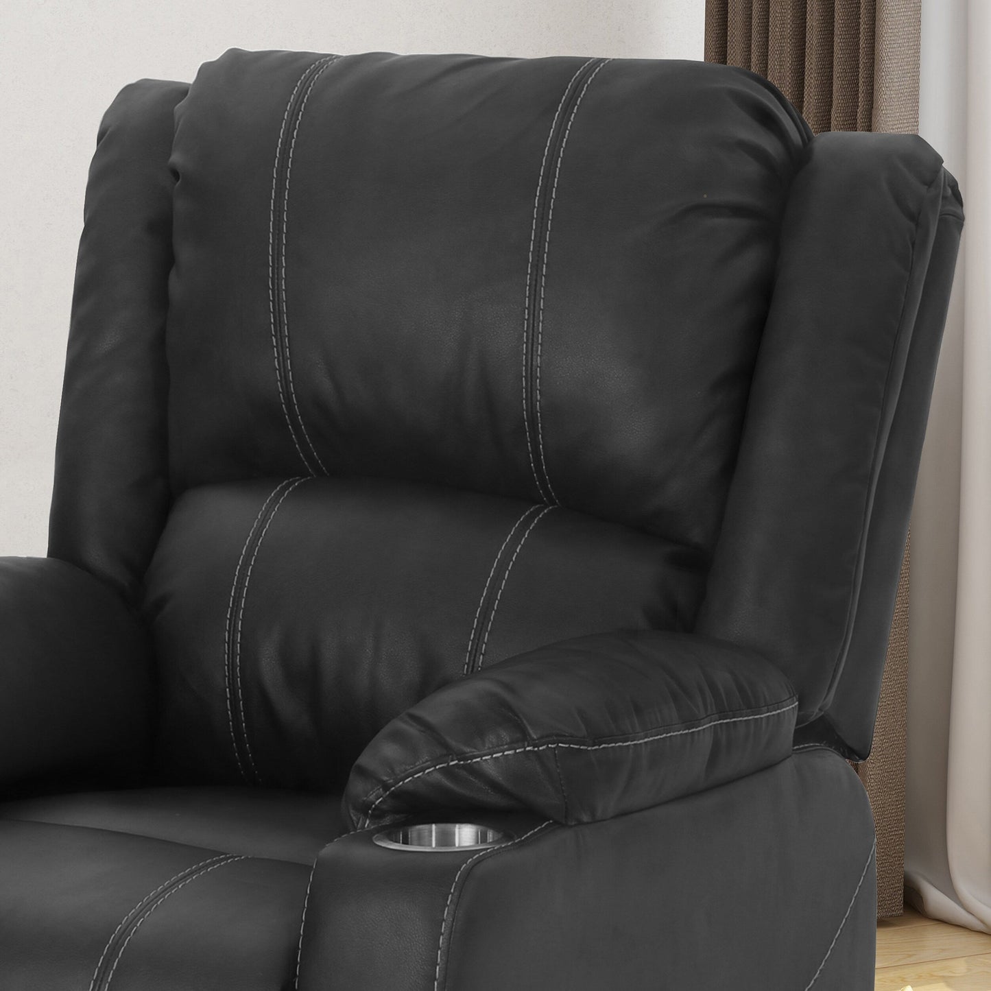 Roomfitters Glider Recliner with Steel Cup Holders, Comfortable Recliner for Living Room, Bedroom, Black