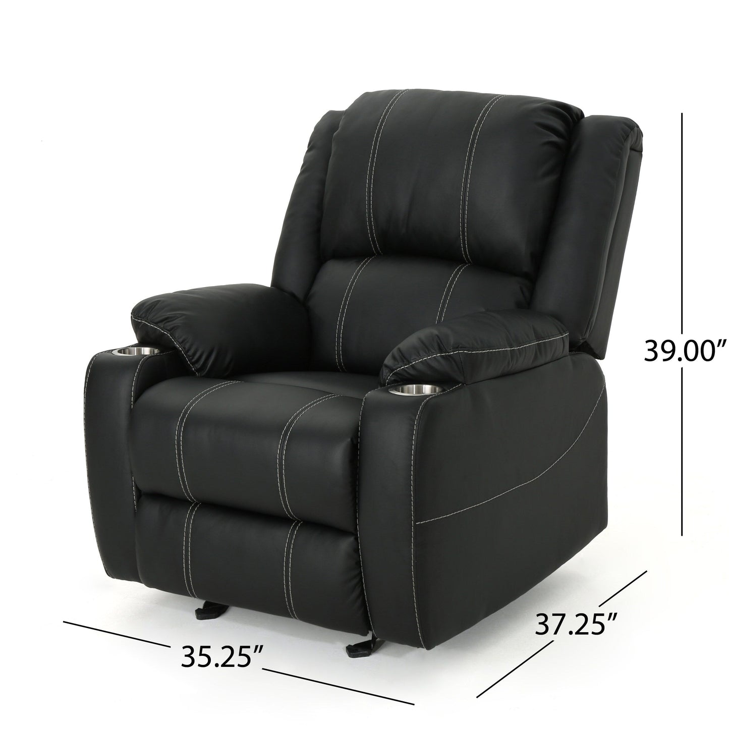 Roomfitters Glider Recliner with Steel Cup Holders, Comfortable Recliner for Living Room, Bedroom, Black