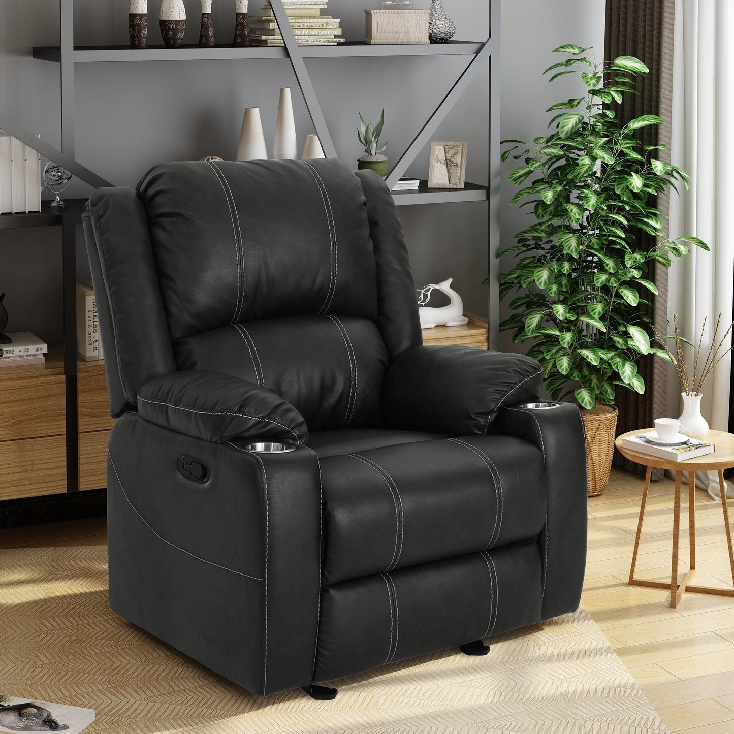 Roomfitters Glider Recliner with Steel Cup Holders, Comfortable Recliner for Living Room, Bedroom, Black