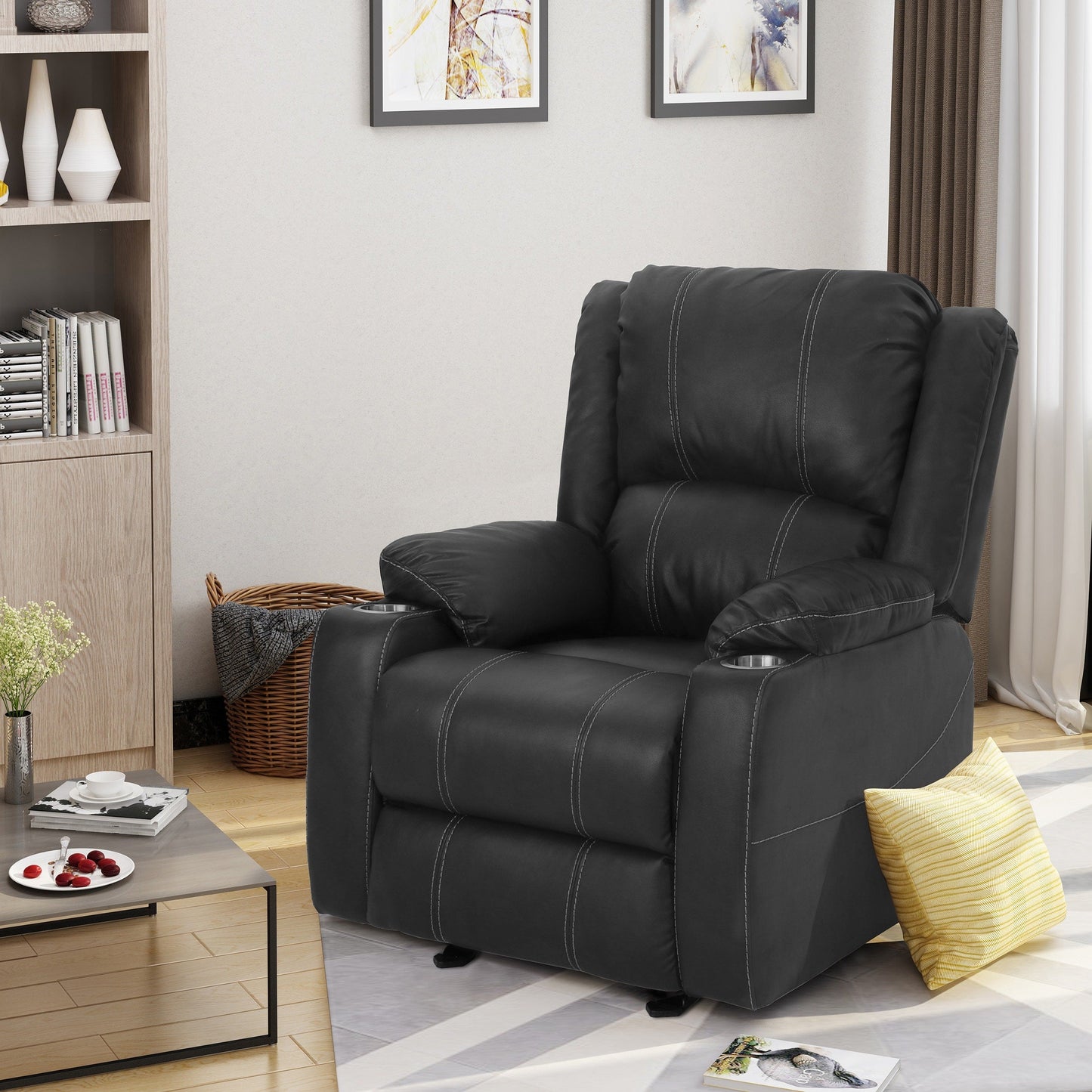 Roomfitters Glider Recliner with Steel Cup Holders, Comfortable Recliner for Living Room, Bedroom, Black