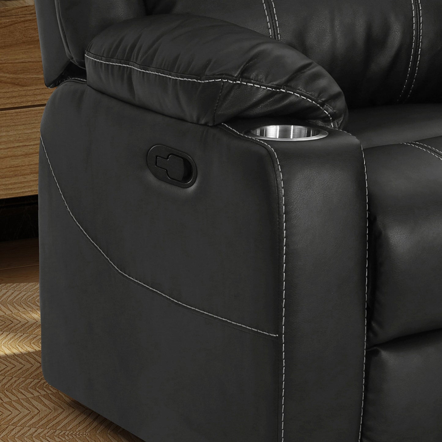 Roomfitters Glider Recliner with Steel Cup Holders, Comfortable Recliner for Living Room, Bedroom, Black