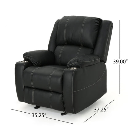 Roomfitters Glider Recliner with Steel Cup Holders, Comfortable Recliner for Living Room, Bedroom, Black