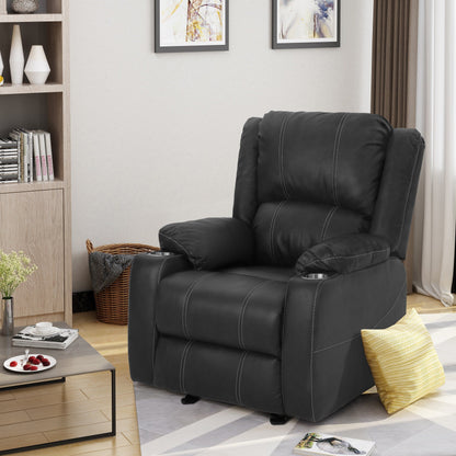 Roomfitters Glider Recliner with Steel Cup Holders, Comfortable Recliner for Living Room, Bedroom, Black